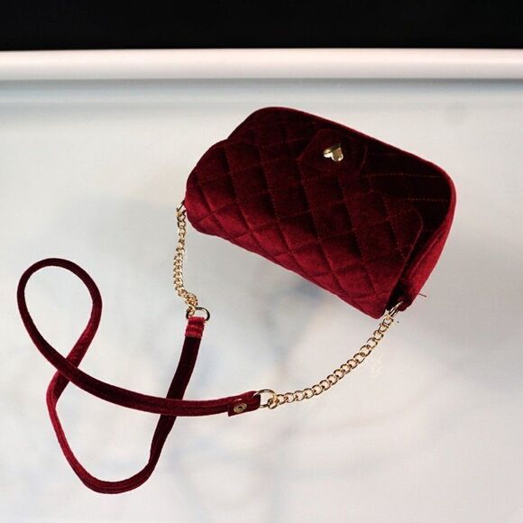 H And M Womens Quilted Shoulder Bag Mini Red Burgundy H&M - Picture 5 of 8